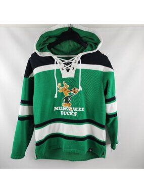 '47 Hoodie Mens Small Multi Milwaukee Bucks Retro Bango Hockey Laced Pullover